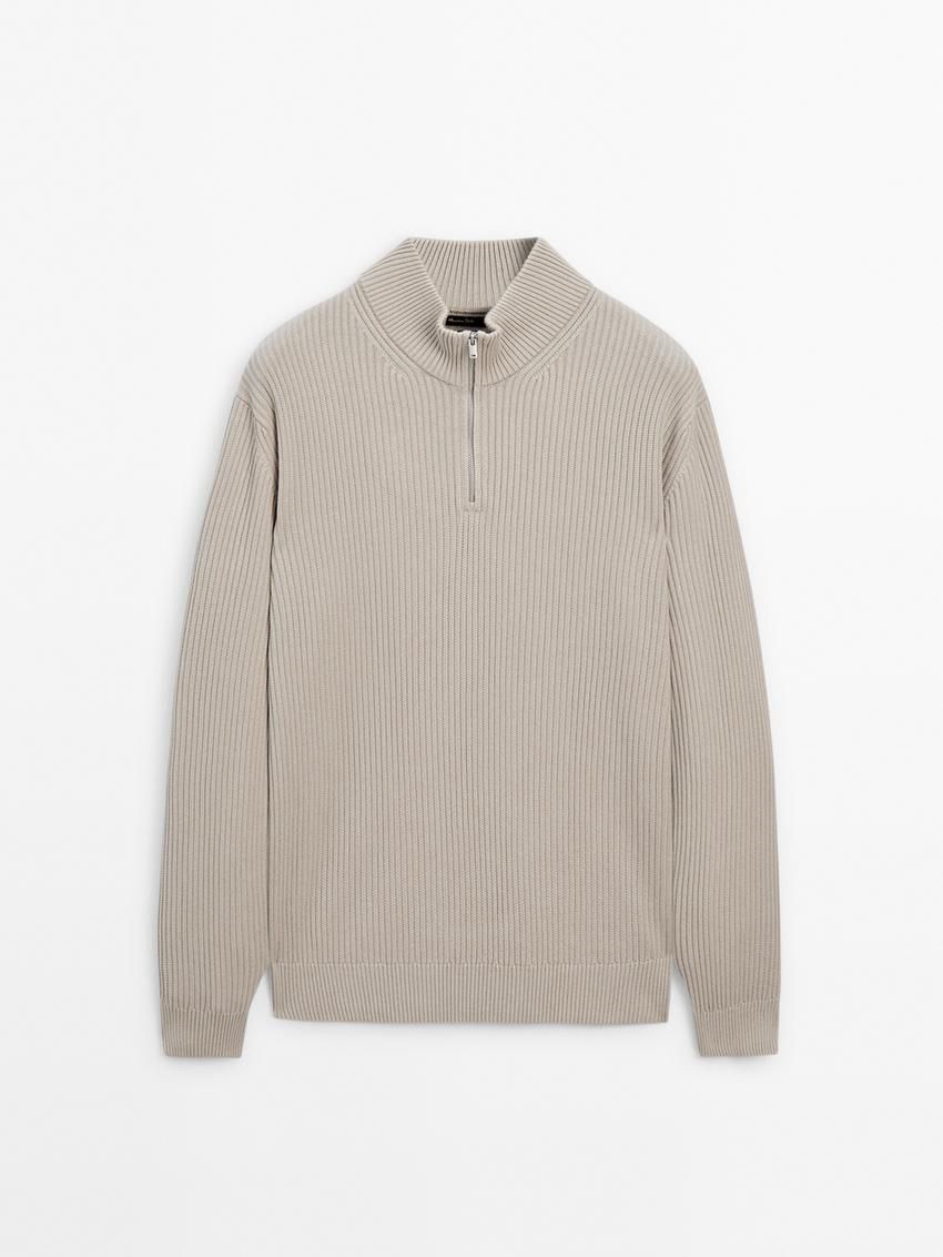 Massimo Dutti Ribbed Knit With Mock Neck Men Sweater Beige | US-BD3608954
