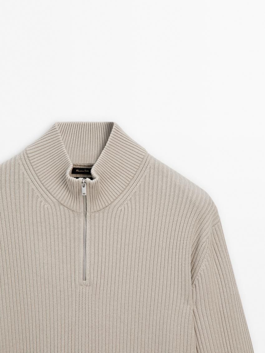 Massimo Dutti Ribbed Knit With Mock Neck Men Sweater Beige | US-BD3608954