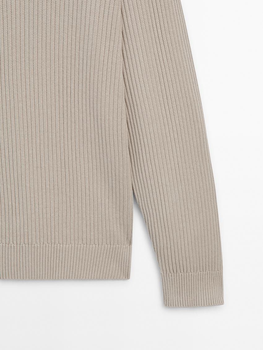 Massimo Dutti Ribbed Knit With Mock Neck Men Sweater Beige | US-BD3608954
