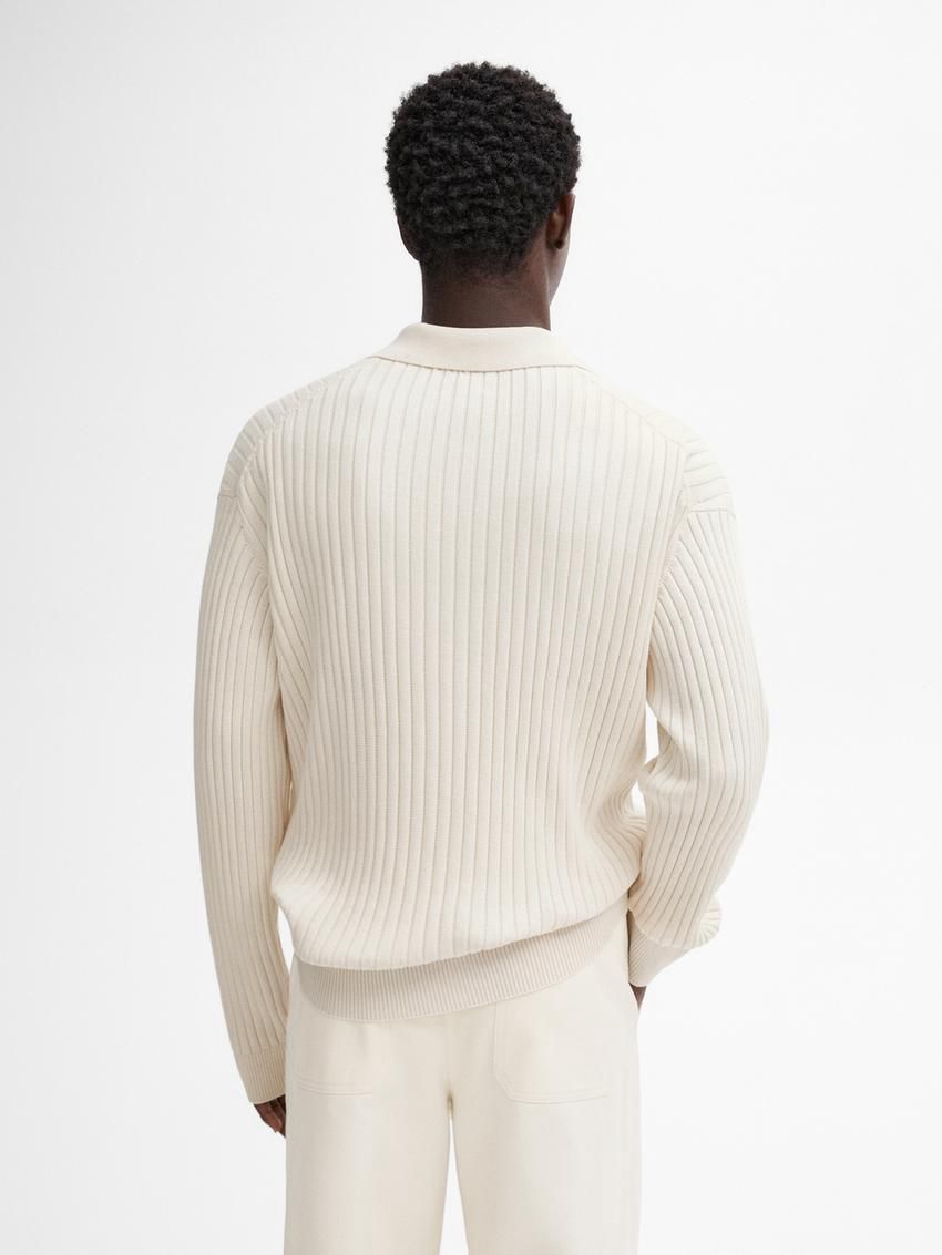 Massimo Dutti Ribbed Knit With Polo Collar Men Sweater Cream | US-SK4953806