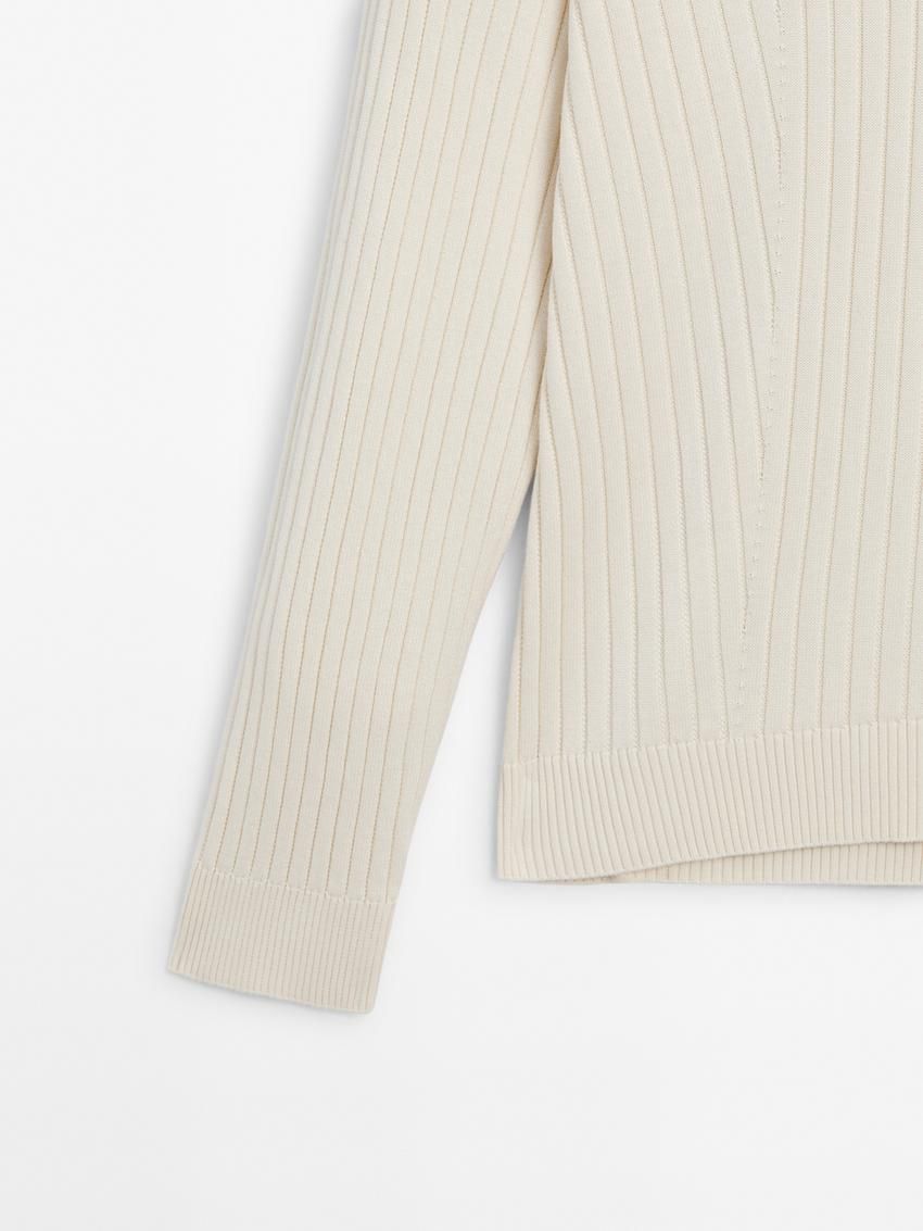 Massimo Dutti Ribbed Knit With Polo Collar Men Sweater Cream | US-SK4953806