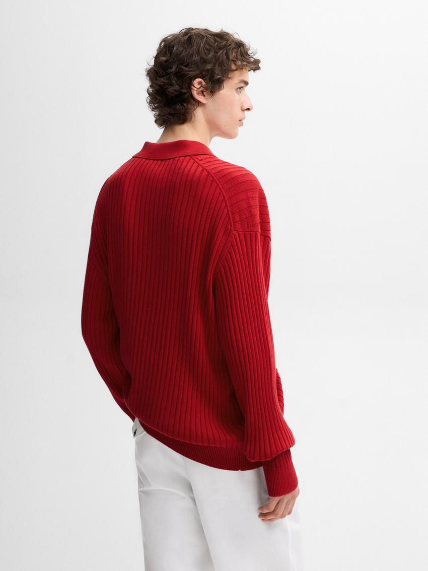 Massimo Dutti Ribbed Knit With Polo Collar Men Sweater Red | US-VJ4560328