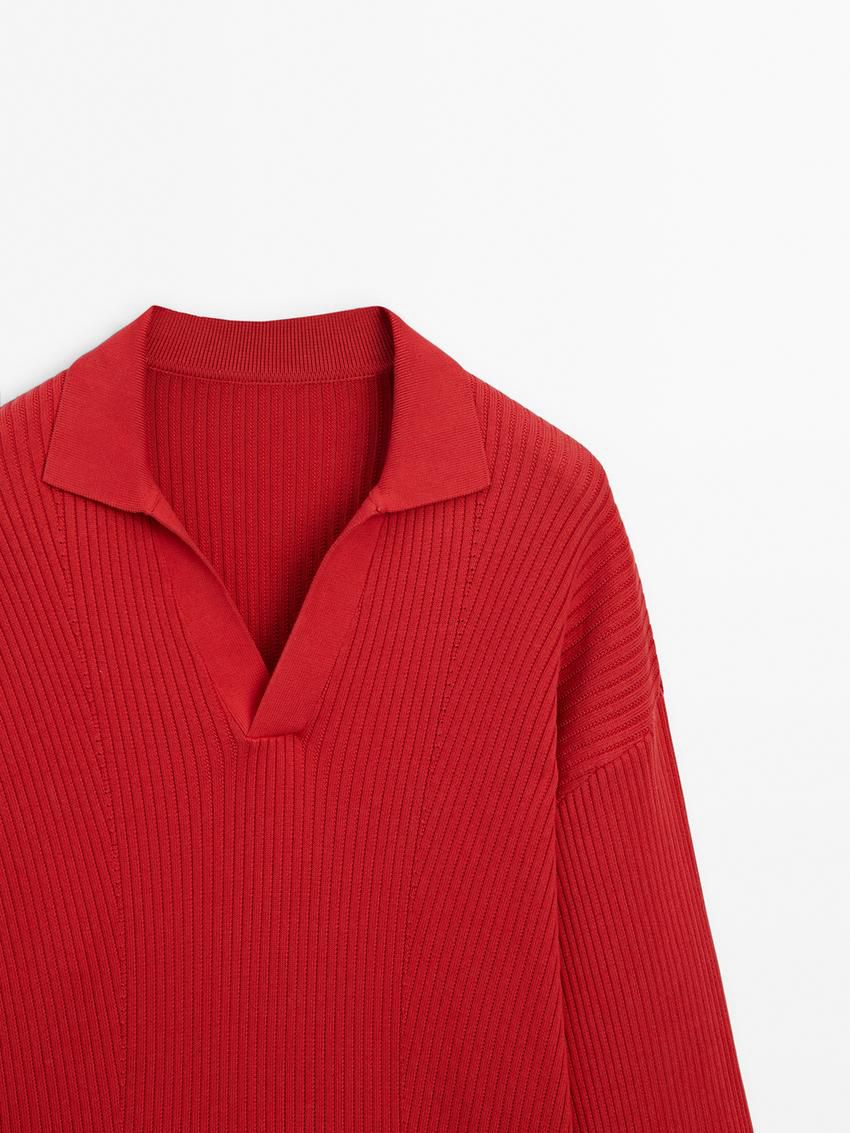 Massimo Dutti Ribbed Knit With Polo Collar Men Sweater Red | US-VJ4560328