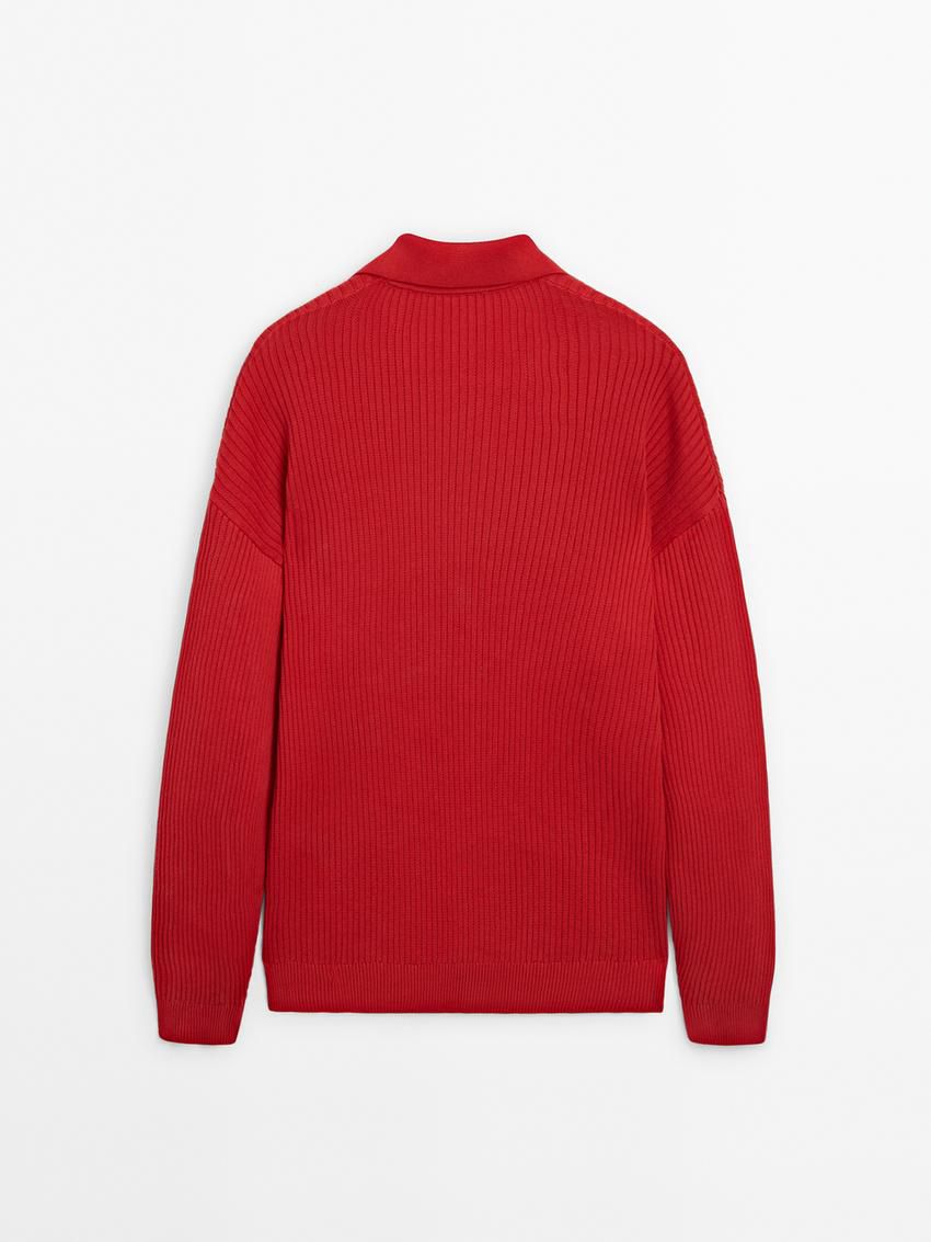 Massimo Dutti Ribbed Knit With Polo Collar Men Sweater Red | US-VJ4560328