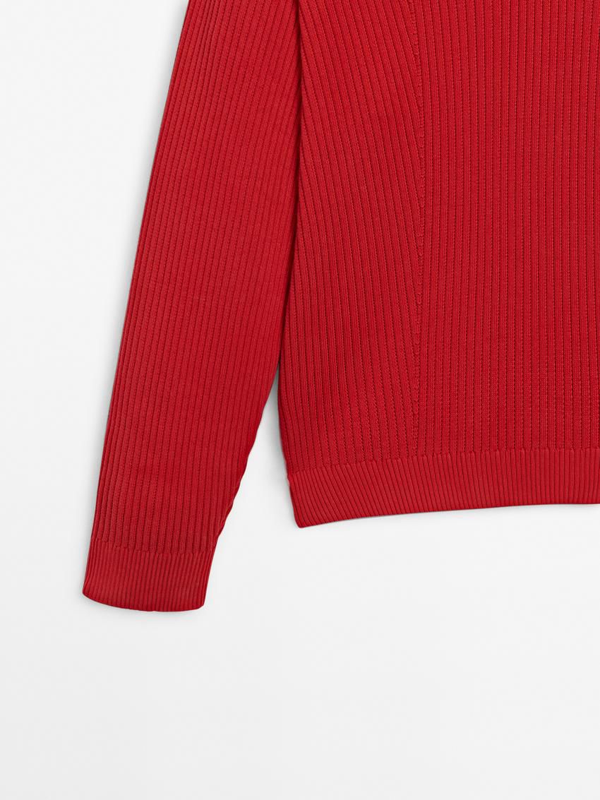 Massimo Dutti Ribbed Knit With Polo Collar Men Sweater Red | US-VJ4560328