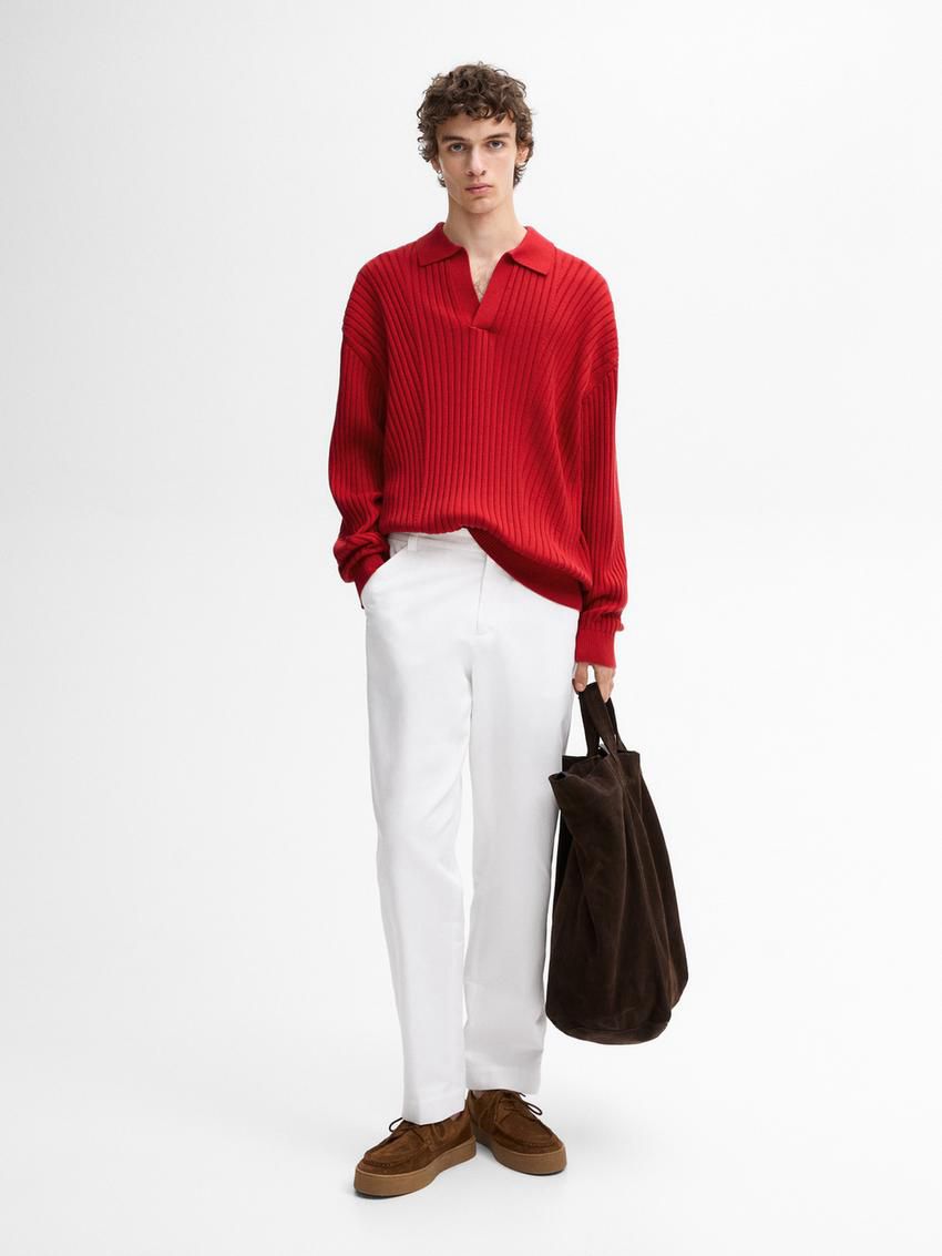 Massimo Dutti Ribbed Knit With Polo Collar Men Sweater Red | US-VJ4560328