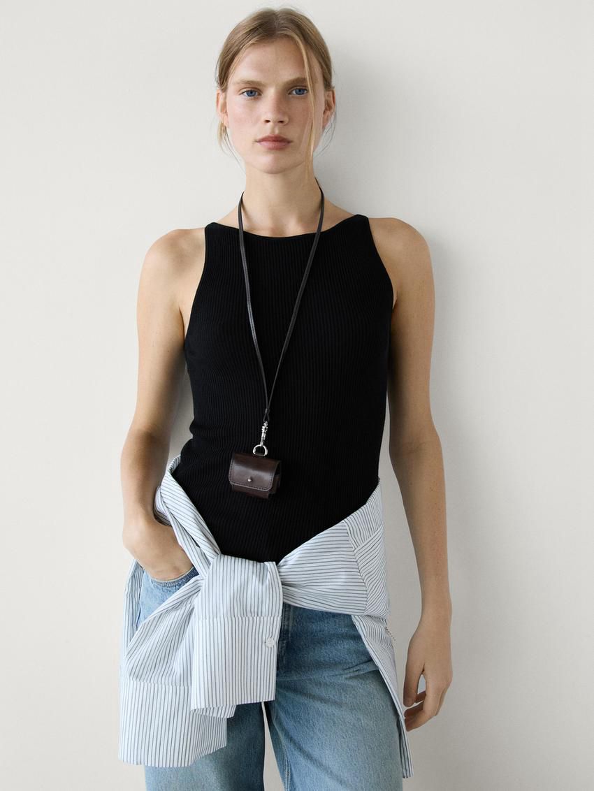 Massimo Dutti Ribbed Knit Women Top Black | US-PK5907316