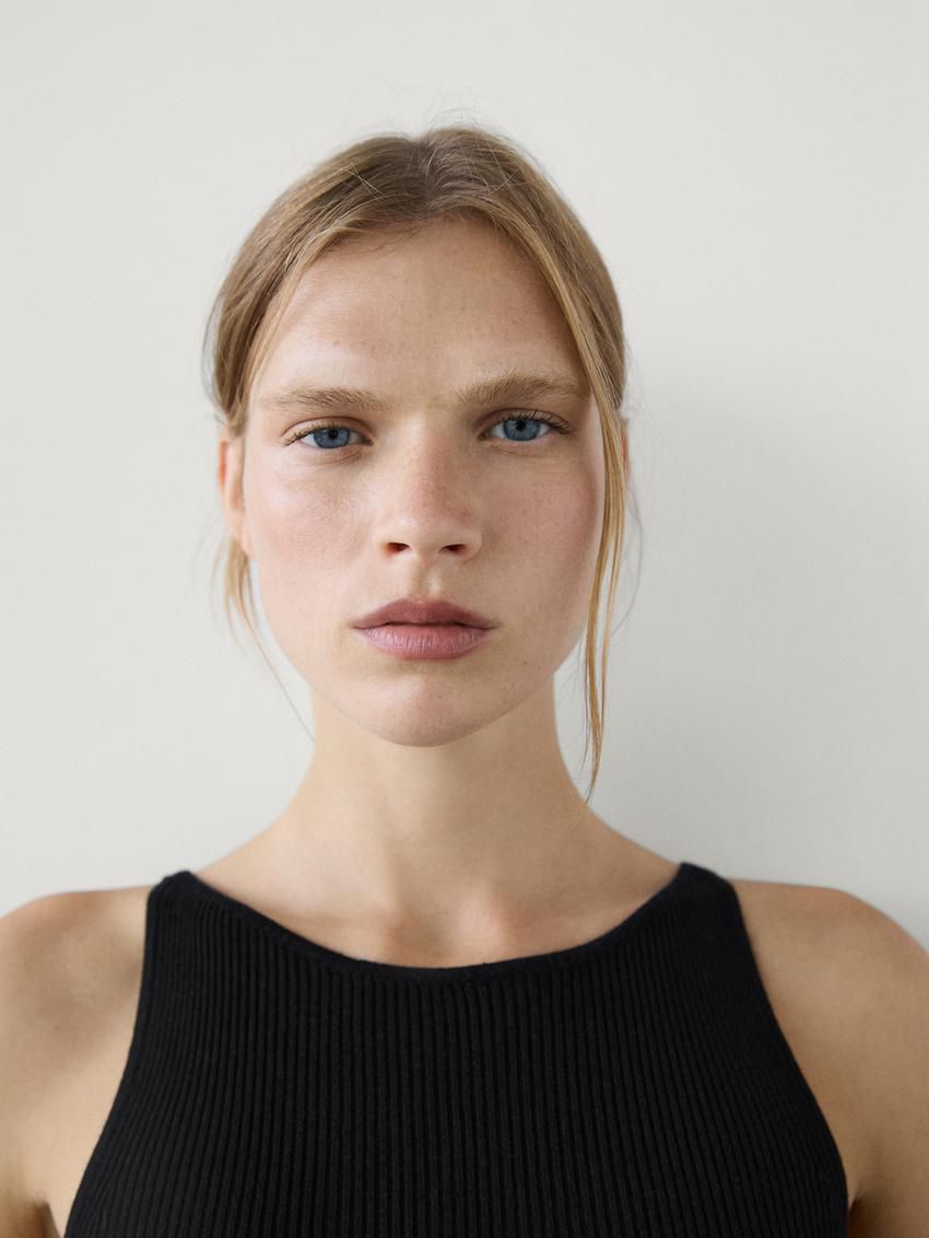 Massimo Dutti Ribbed Knit Women Top Black | US-PK5907316