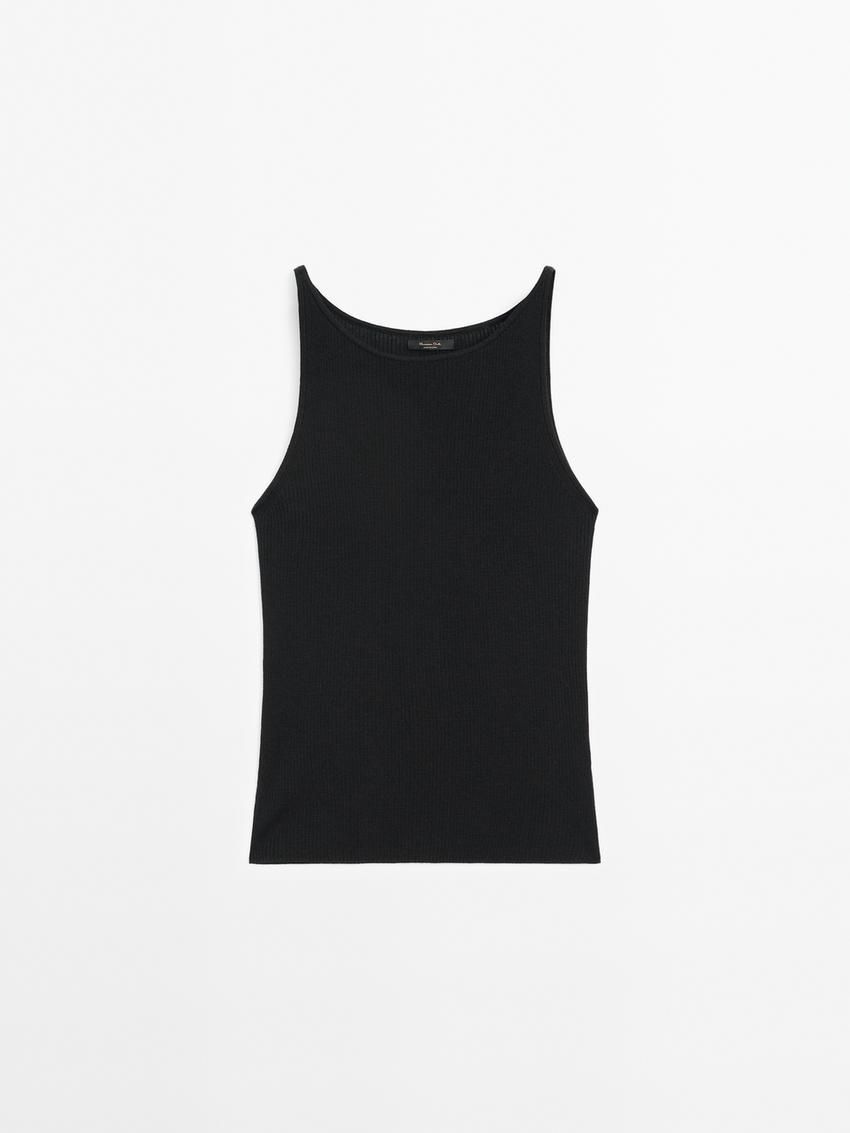 Massimo Dutti Ribbed Knit Women Top Black | US-PK5907316