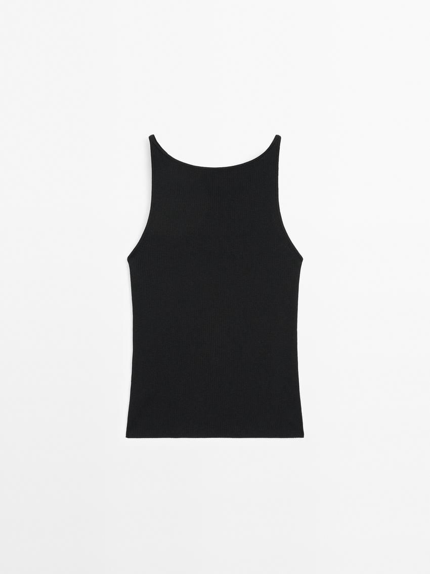Massimo Dutti Ribbed Knit Women Top Black | US-PK5907316