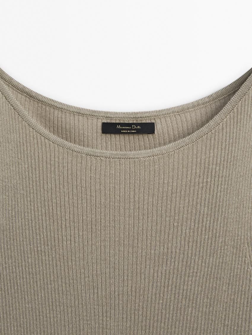 Massimo Dutti Ribbed Knit Women Top Khaki | US-FH0238764