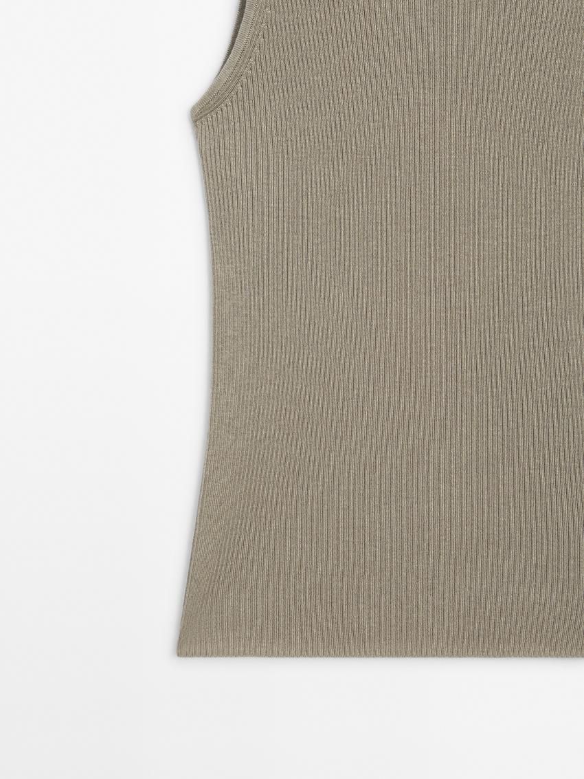 Massimo Dutti Ribbed Knit Women Top Khaki | US-FH0238764
