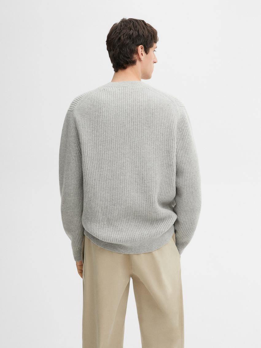 Massimo Dutti Ribbed Knit Wool Blend Men Cardigan Grey | US-OJ5197438