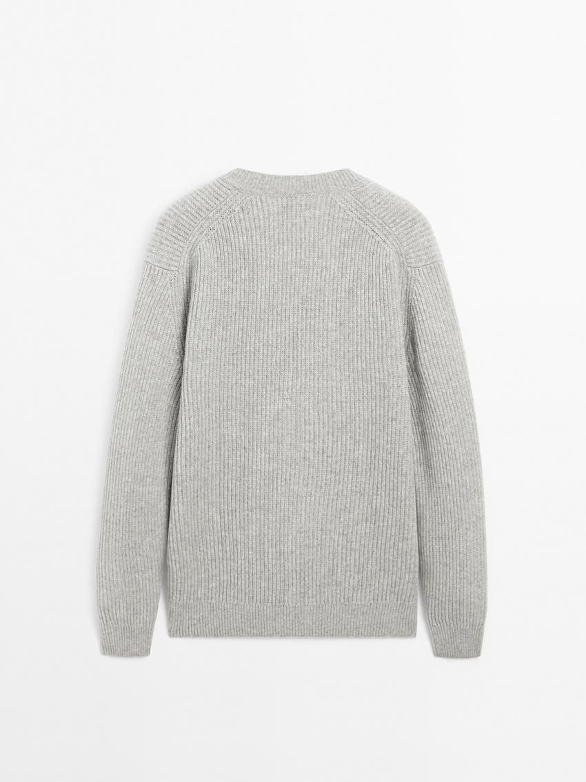 Massimo Dutti Ribbed Knit Wool Blend Men Cardigan Grey | US-OJ5197438