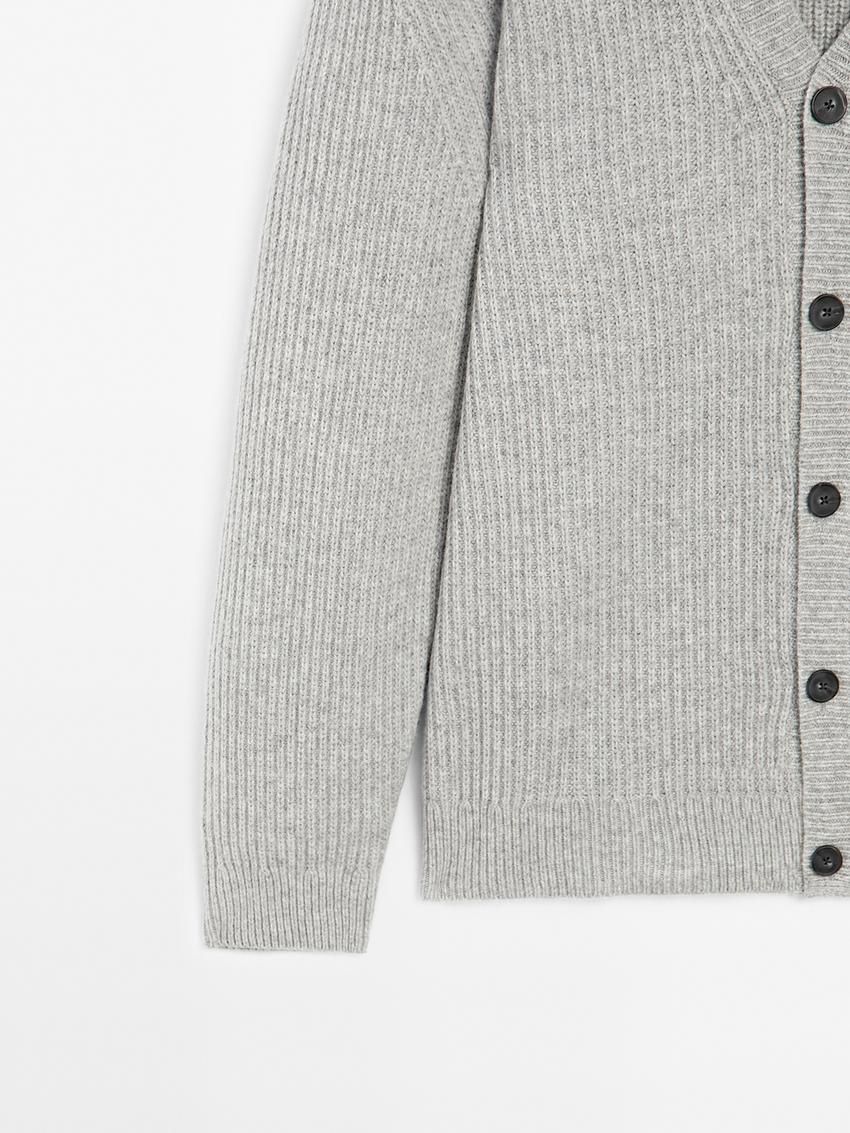 Massimo Dutti Ribbed Knit Wool Blend Men Cardigan Grey | US-OJ5197438