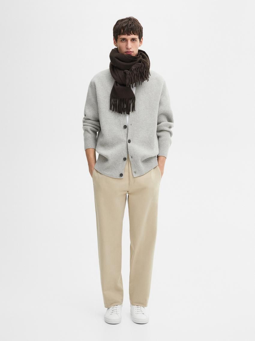 Massimo Dutti Ribbed Knit Wool Blend Men Cardigan Grey | US-OJ5197438