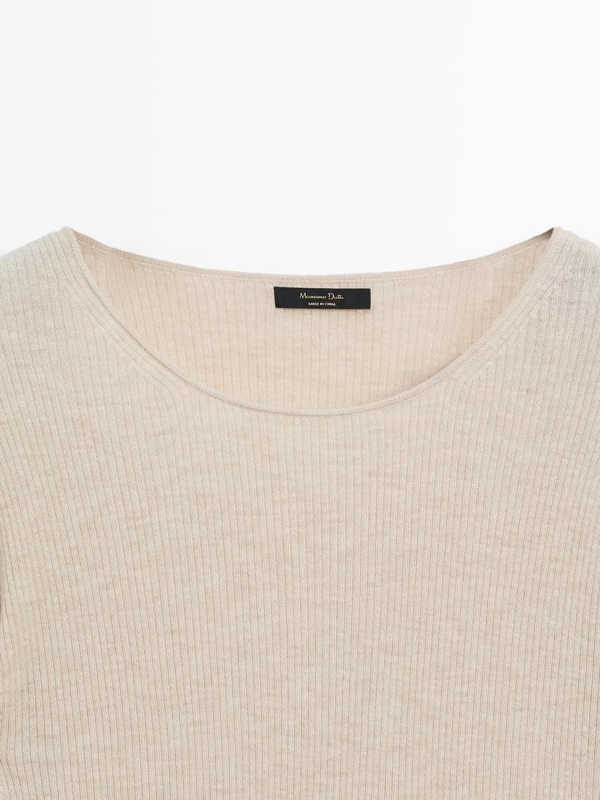 Massimo Dutti Ribbed Knit Wool Women Sweater Beige | US-QM9602371