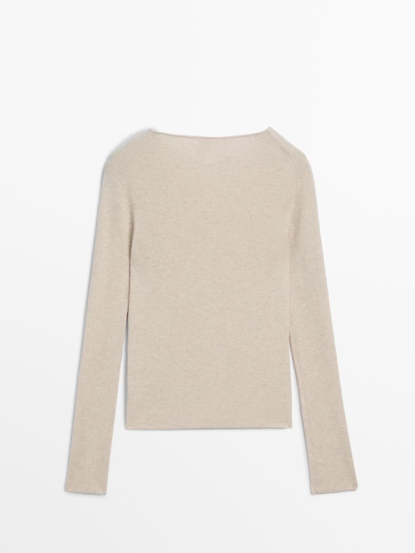 Massimo Dutti Ribbed Knit Wool Women Sweater Beige | US-QM9602371