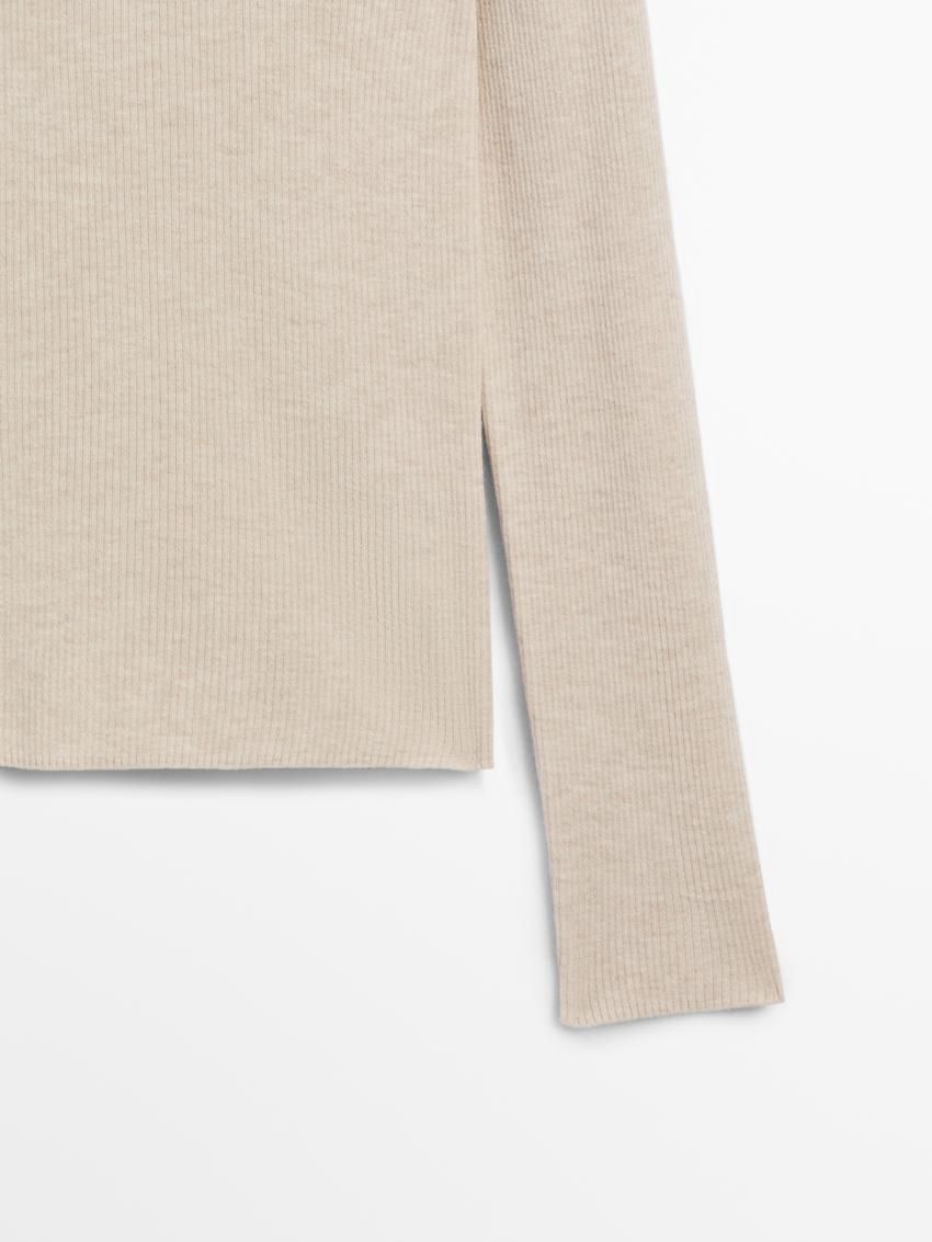Massimo Dutti Ribbed Knit Wool Women Sweater Beige | US-QM9602371