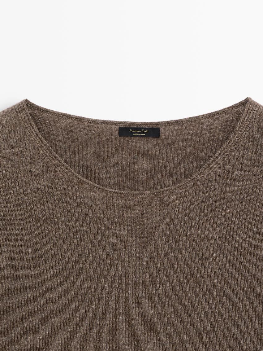 Massimo Dutti Ribbed Knit Wool Women Sweater Brown | US-PA0423968
