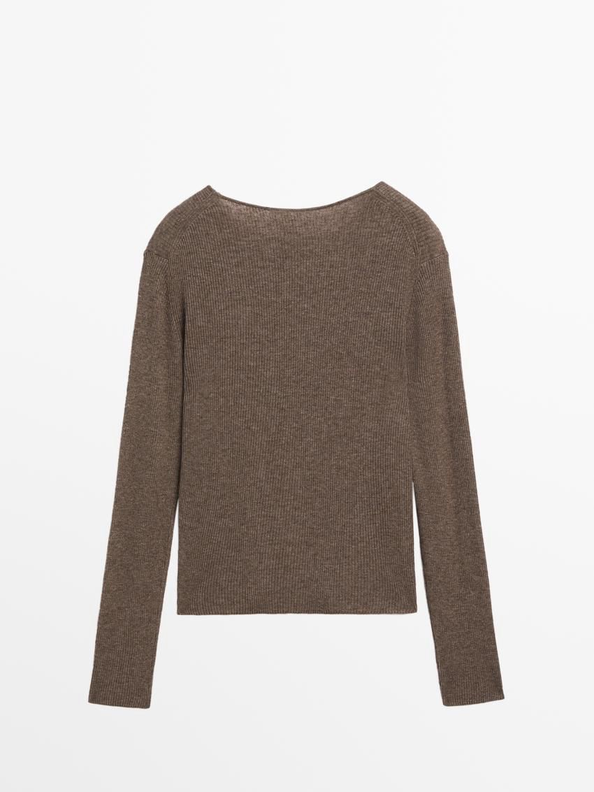 Massimo Dutti Ribbed Knit Wool Women Sweater Brown | US-PA0423968