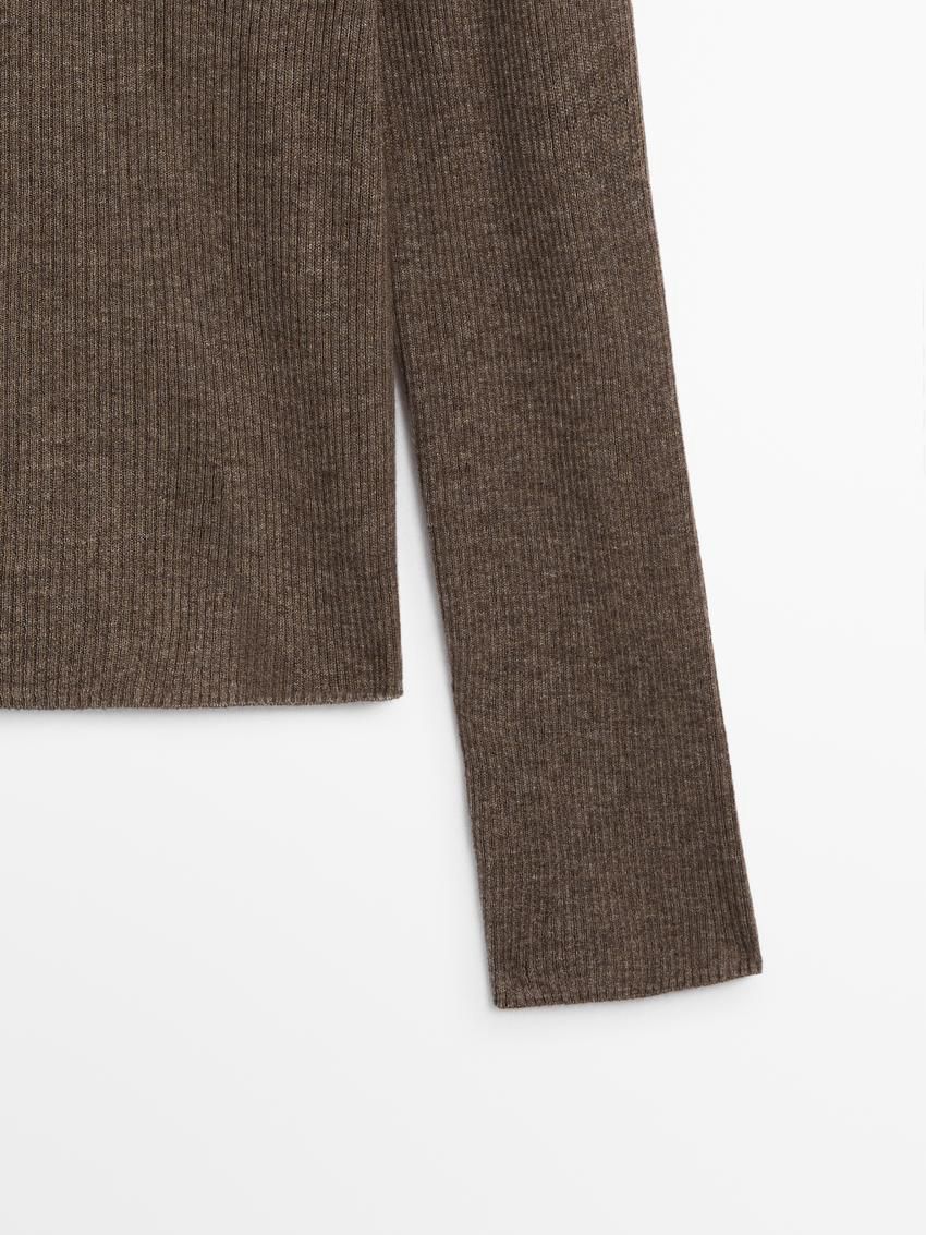 Massimo Dutti Ribbed Knit Wool Women Sweater Brown | US-PA0423968