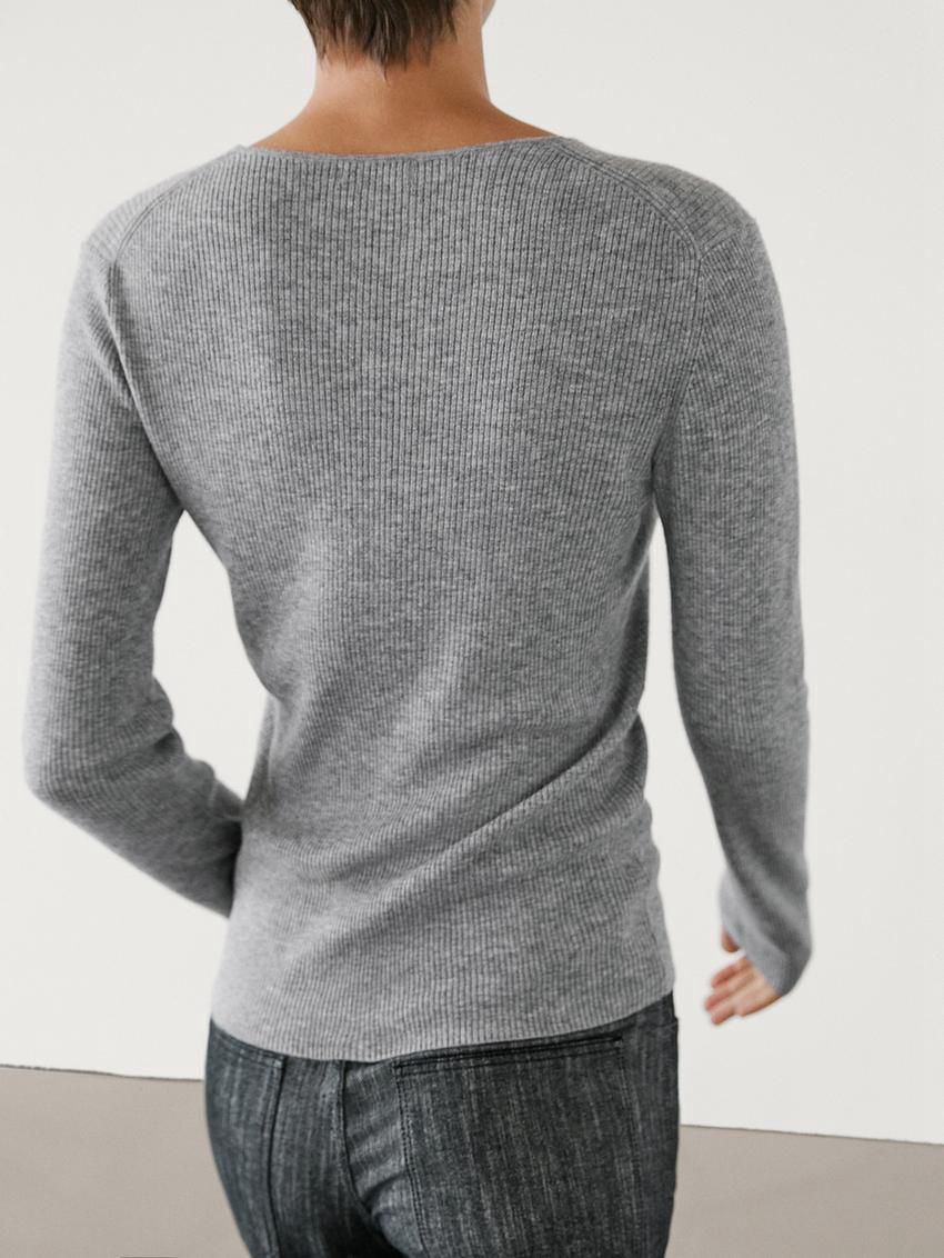 Massimo Dutti Ribbed Knit Wool Women Sweater Grey | US-PA5872940