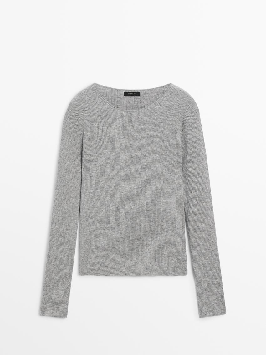 Massimo Dutti Ribbed Knit Wool Women Sweater Grey | US-PA5872940