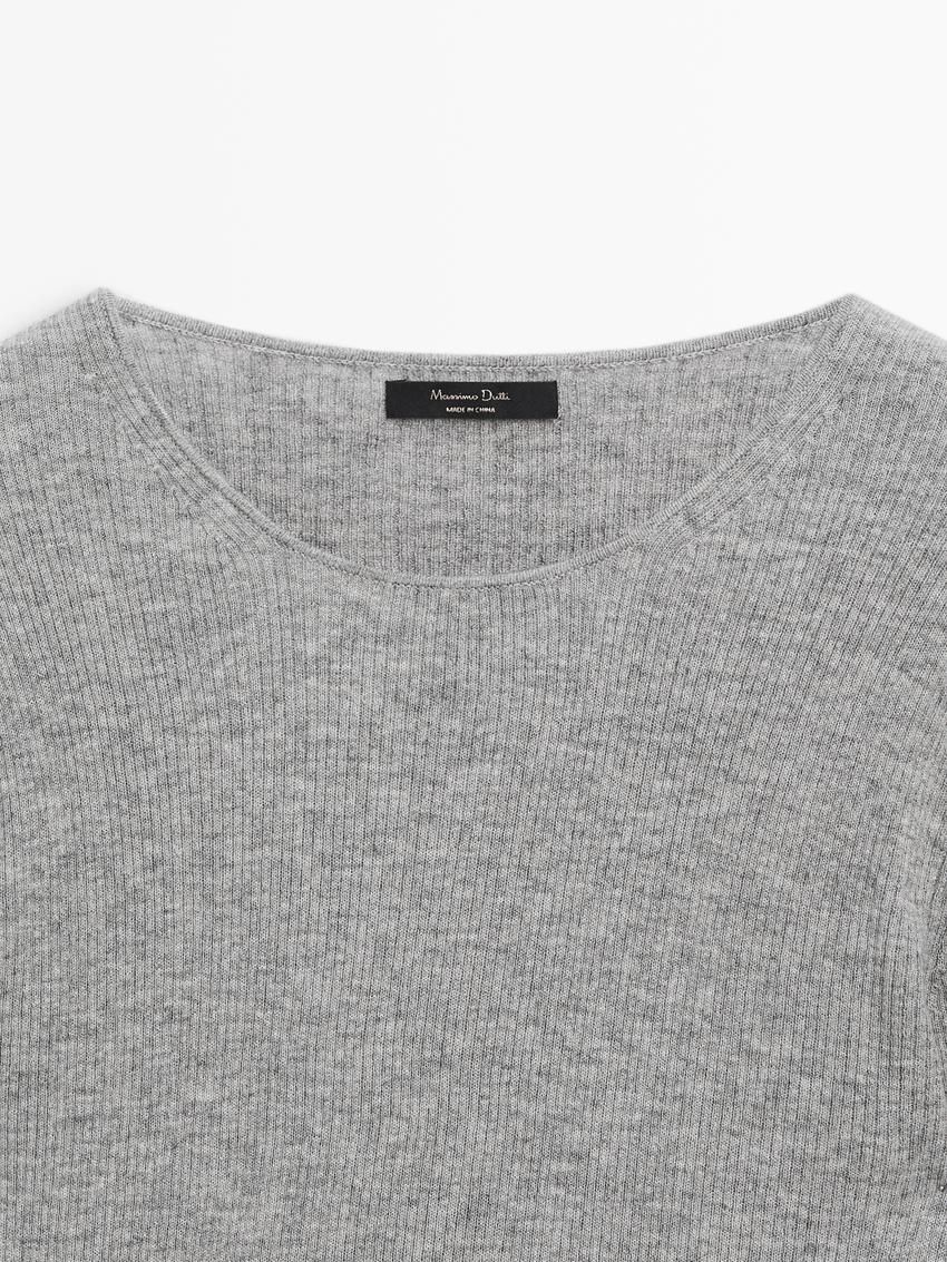 Massimo Dutti Ribbed Knit Wool Women Sweater Grey | US-PA5872940