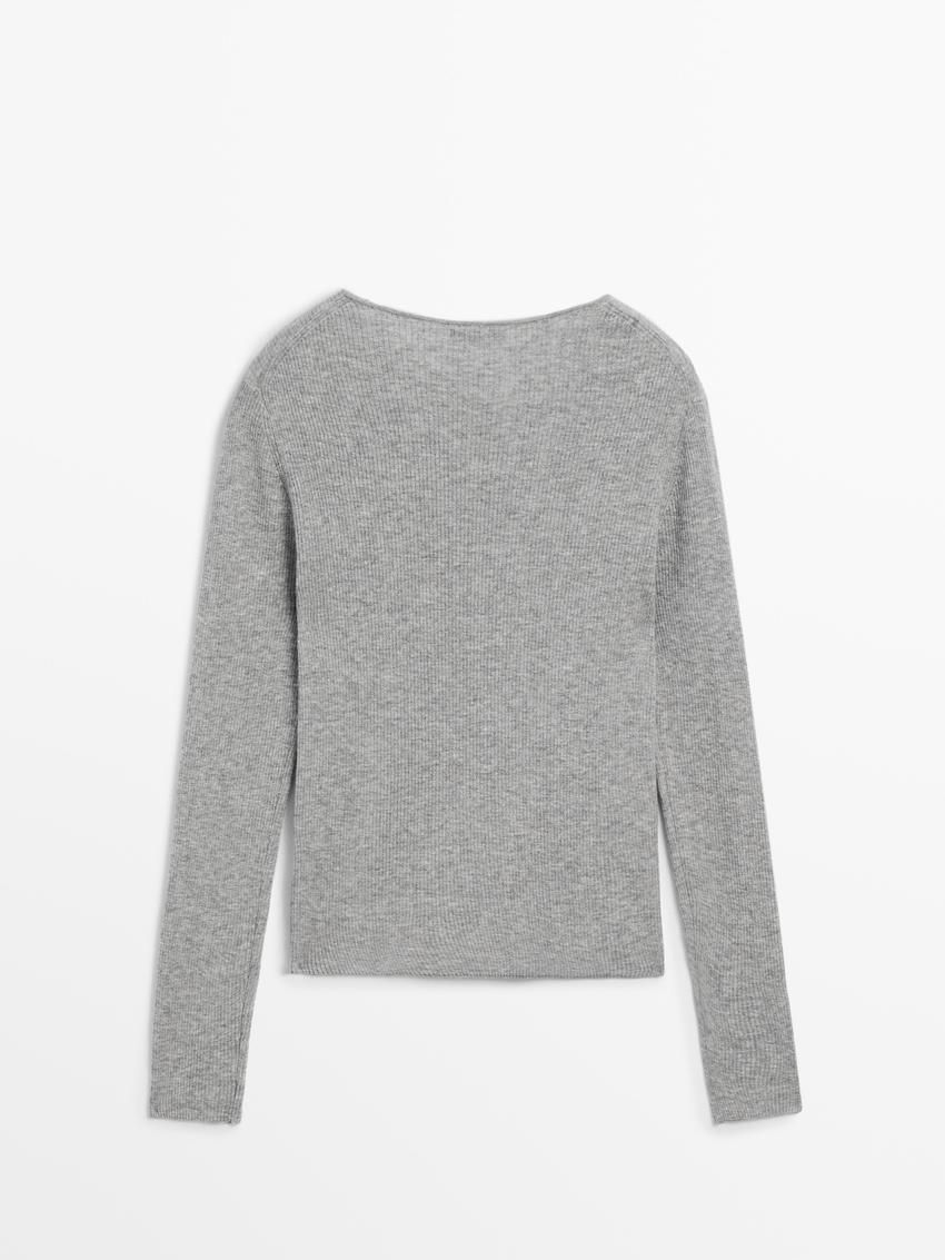 Massimo Dutti Ribbed Knit Wool Women Sweater Grey | US-PA5872940
