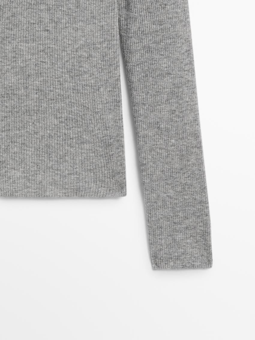 Massimo Dutti Ribbed Knit Wool Women Sweater Grey | US-PA5872940