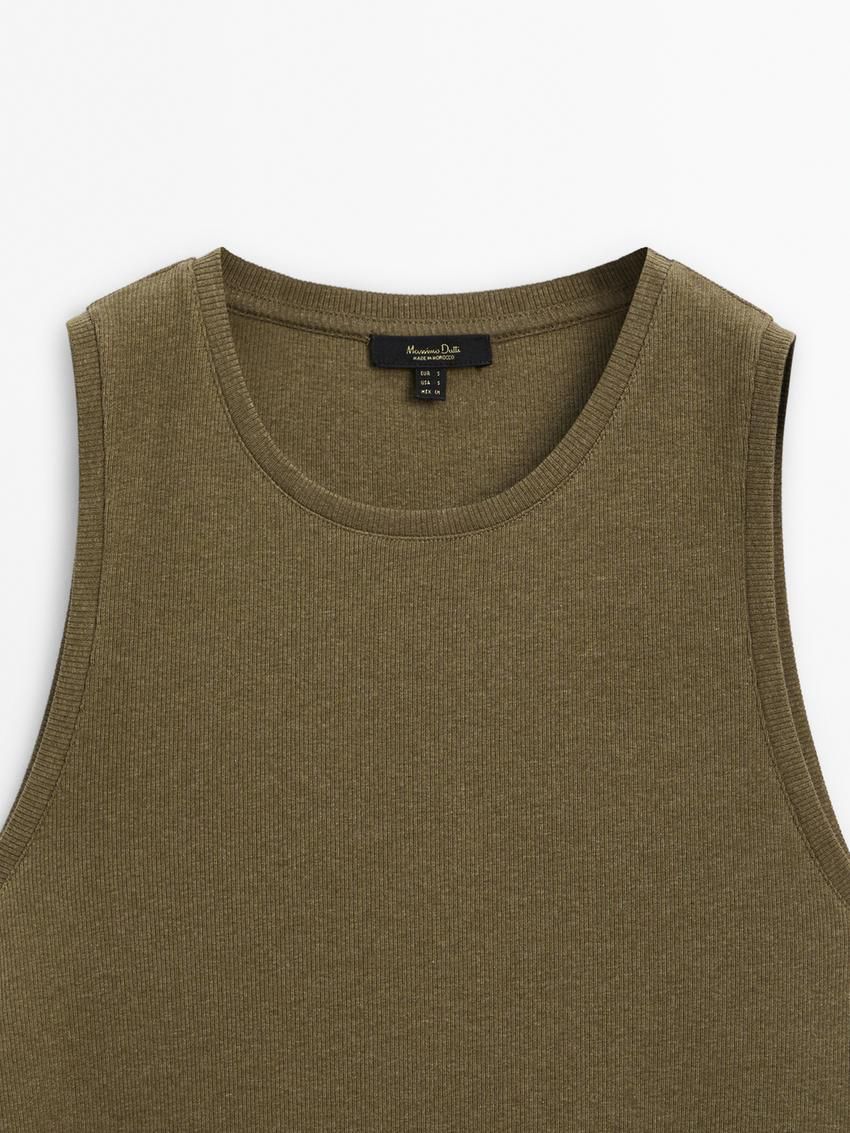 Massimo Dutti Ribbed Melange Midi Women Dress Olive | US-LB5784960