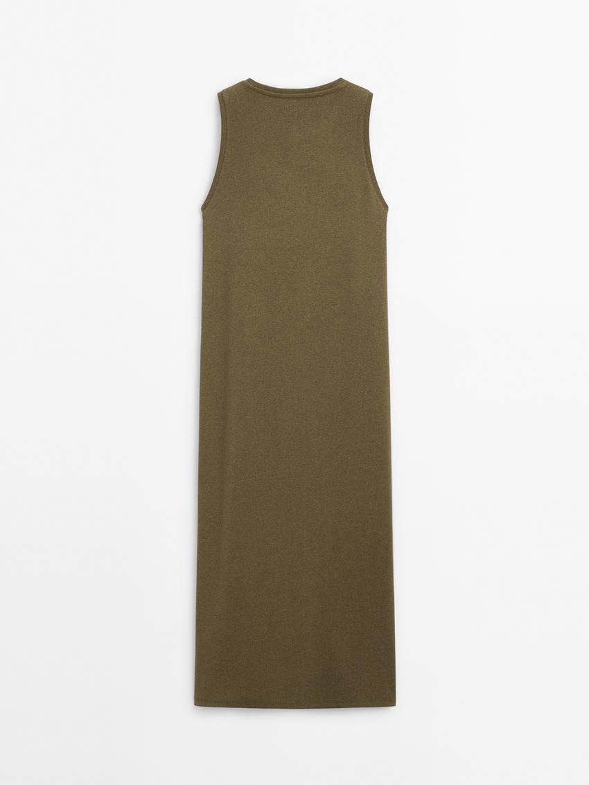 Massimo Dutti Ribbed Melange Midi Women Dress Olive | US-LB5784960