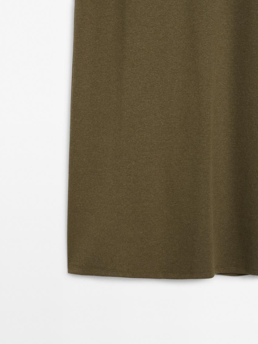 Massimo Dutti Ribbed Melange Midi Women Dress Olive | US-LB5784960