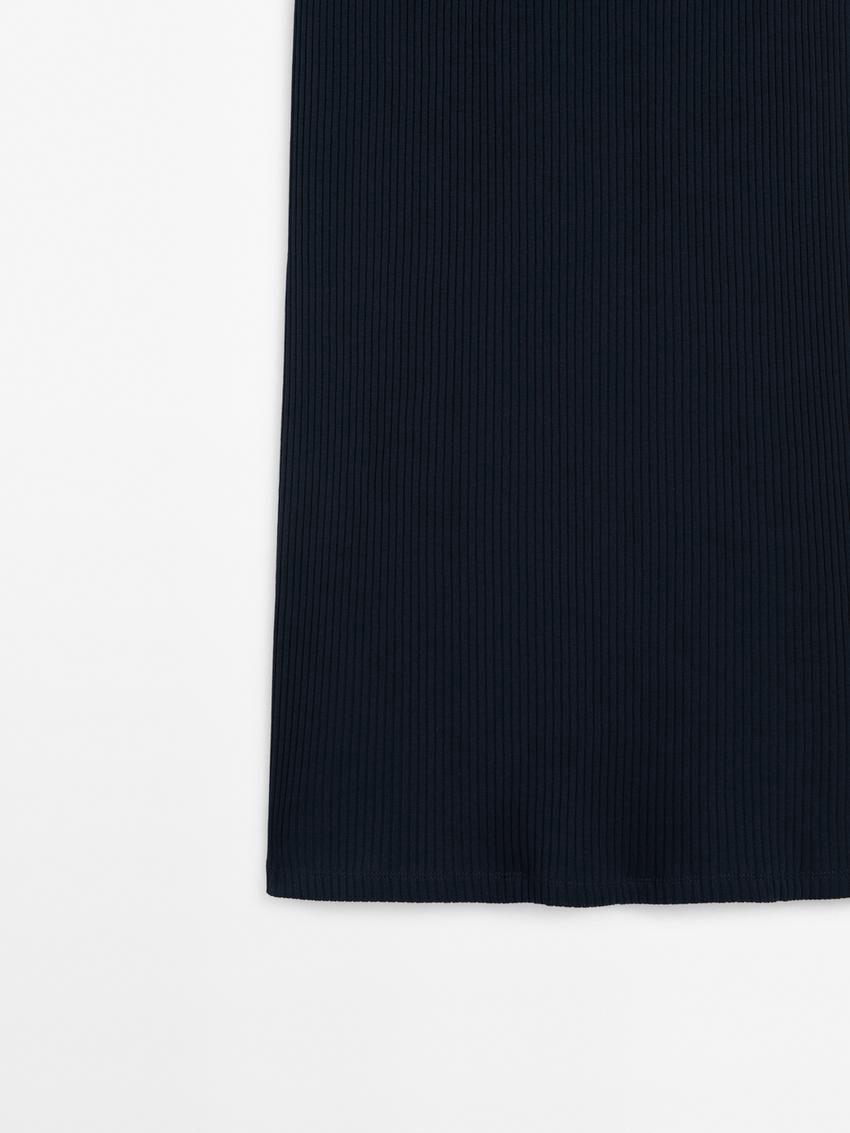 Massimo Dutti Ribbed Midi With Square Necklin Women Dress Navy | US-CH6142350
