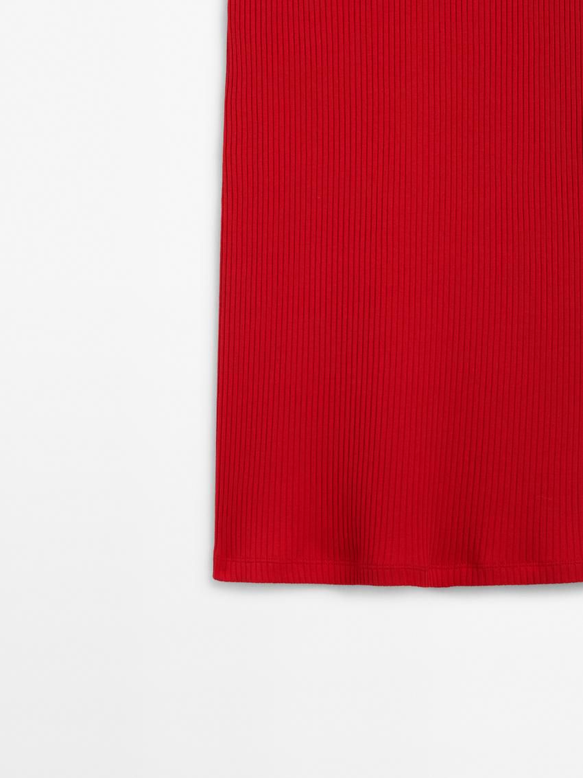 Massimo Dutti Ribbed Midi With Square Necklin Women Dress Red | US-NO0487931