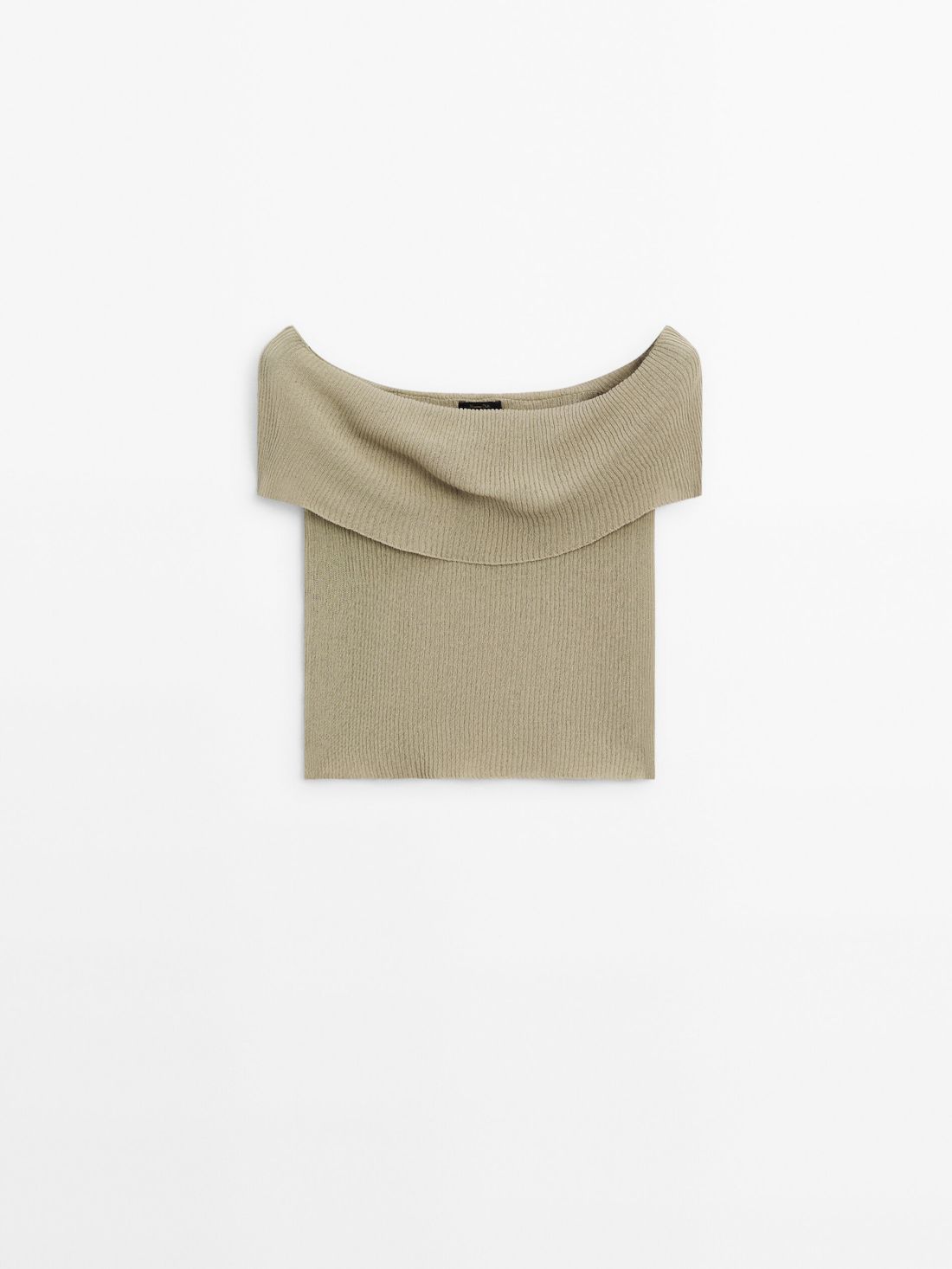 Massimo Dutti Ribbed Off-the-shoulder Women Top Khaki | US-EK7894630
