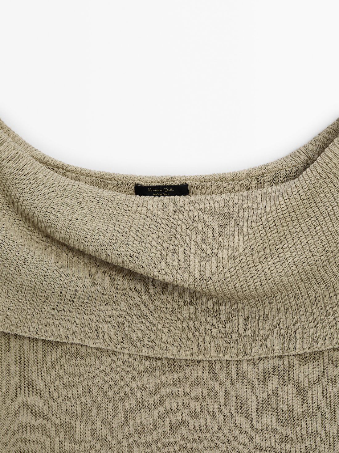 Massimo Dutti Ribbed Off-the-shoulder Women Top Khaki | US-EK7894630