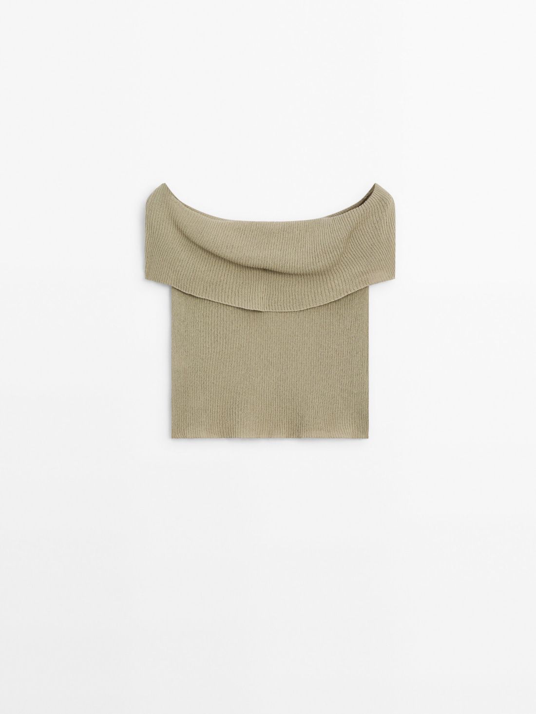 Massimo Dutti Ribbed Off-the-shoulder Women Top Khaki | US-EK7894630