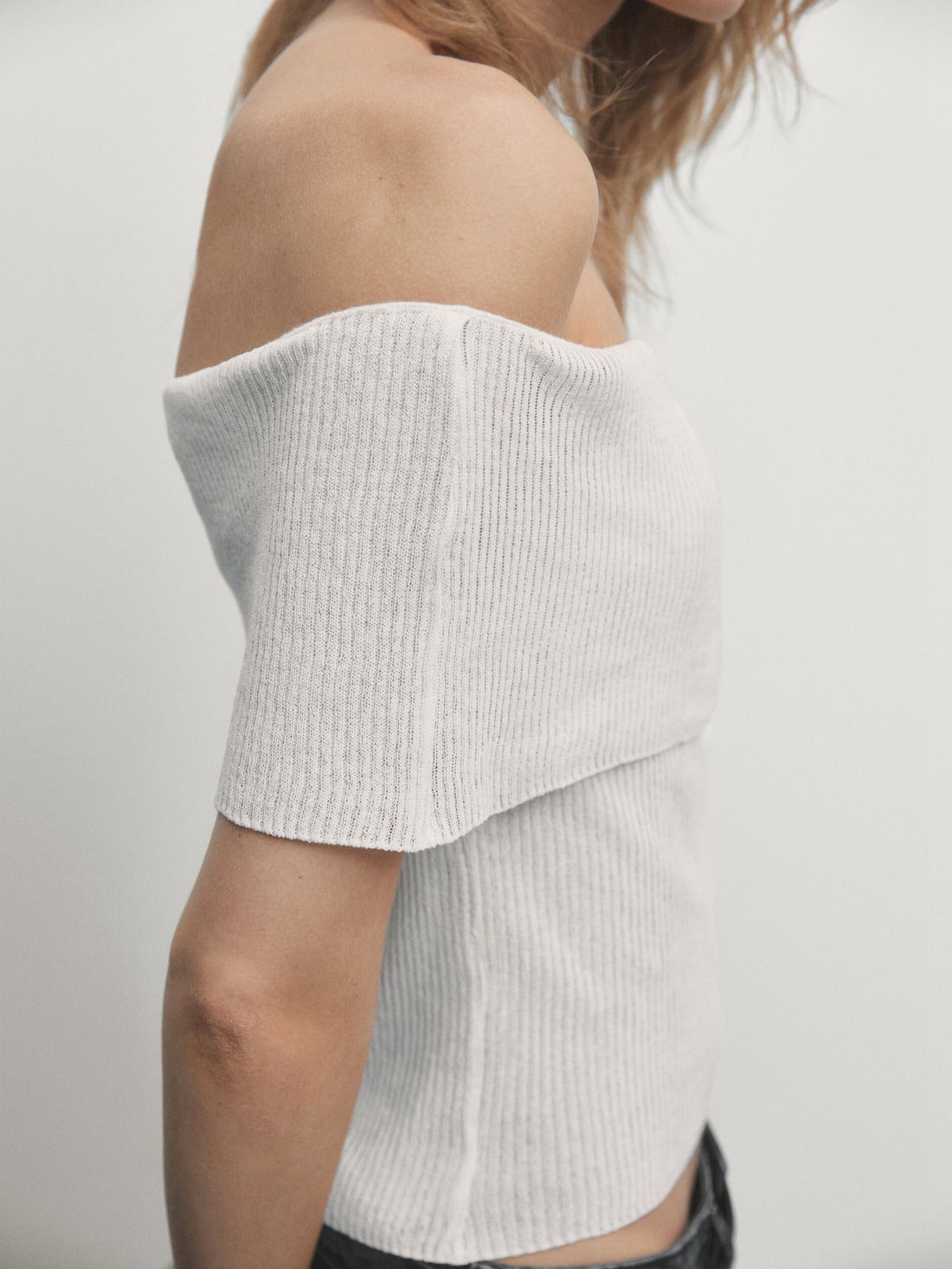 Massimo Dutti Ribbed Off-the-shoulder Women Top Cream | US-FS6980247