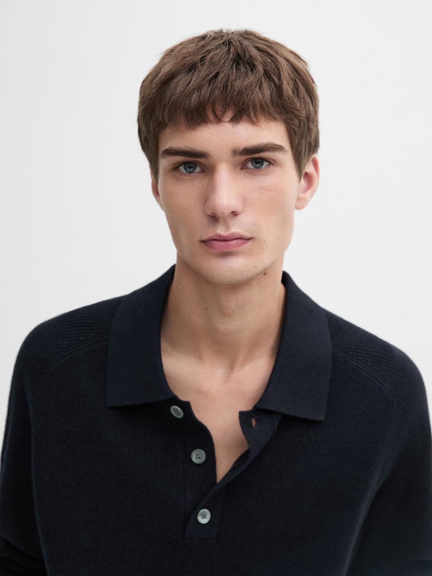 Massimo Dutti Ribbed Polo Neck Knitted Jumper Men Sweater Navy | US-DB8204673