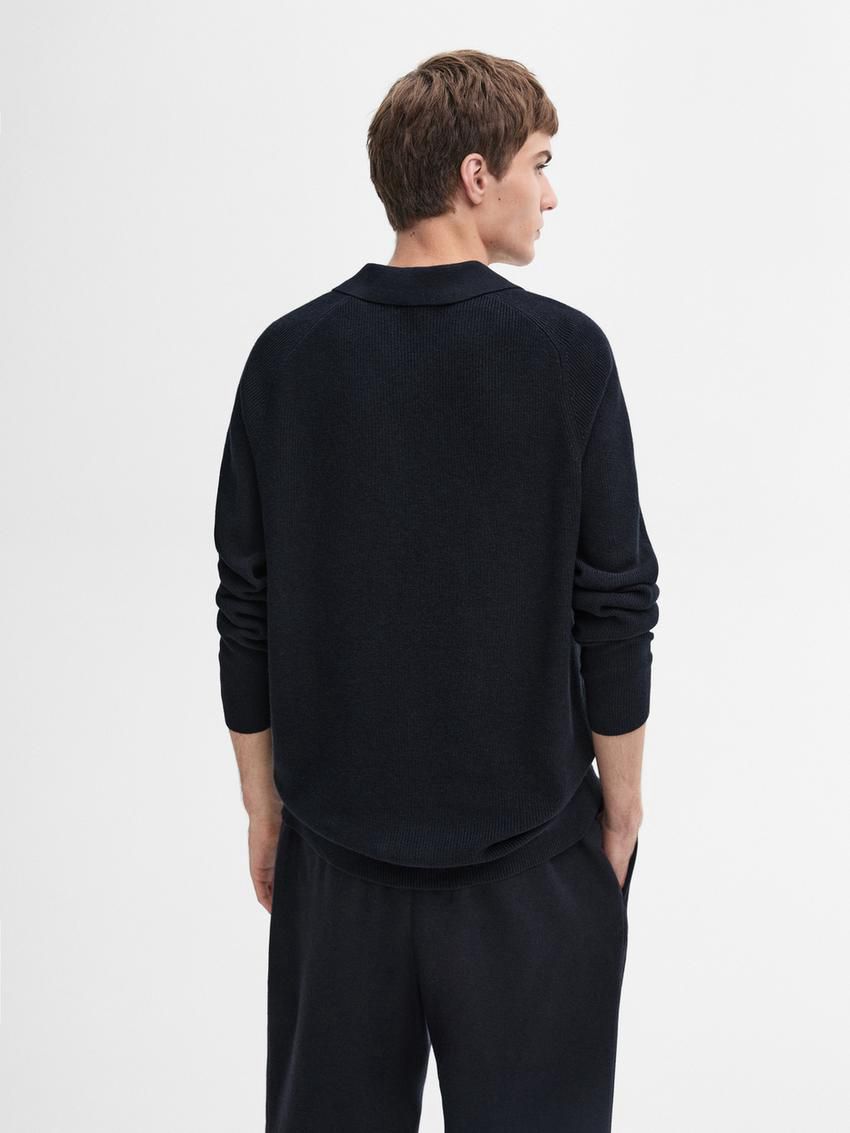 Massimo Dutti Ribbed Polo Neck Knitted Jumper Men Sweater Navy | US-DB8204673