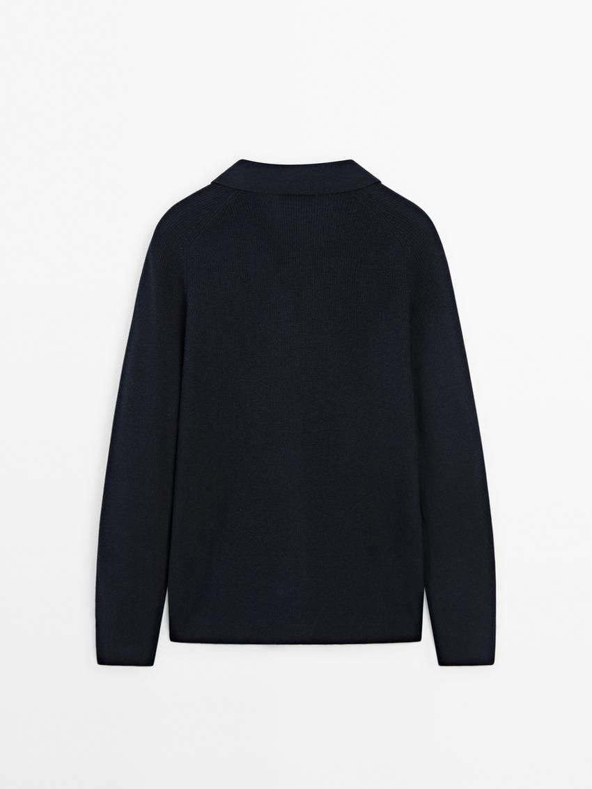 Massimo Dutti Ribbed Polo Neck Knitted Jumper Men Sweater Navy | US-DB8204673