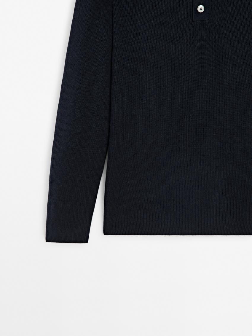 Massimo Dutti Ribbed Polo Neck Knitted Jumper Men Sweater Navy | US-DB8204673