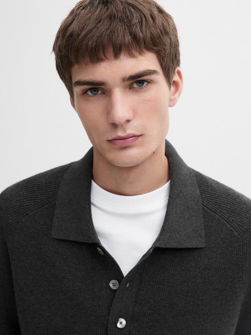 Massimo Dutti Ribbed Polo Neck Knitted Jumper Men Sweater Dark Grey | US-NB1204786