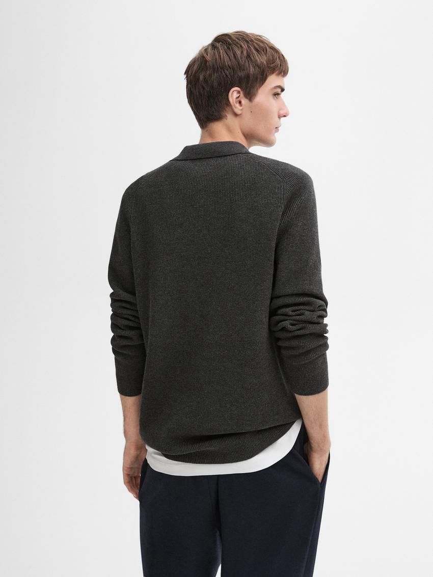 Massimo Dutti Ribbed Polo Neck Knitted Jumper Men Sweater Dark Grey | US-NB1204786