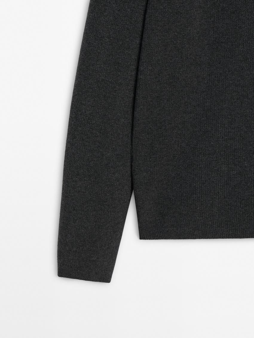 Massimo Dutti Ribbed Polo Neck Knitted Jumper Men Sweater Dark Grey | US-NB1204786