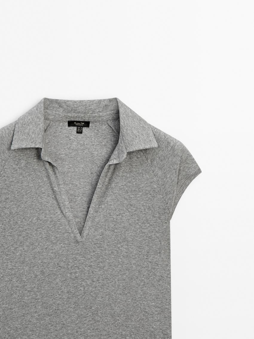 Massimo Dutti Ribbed Raglan Sleeve Polo Women T-Shirt Grey | US-NG2436897