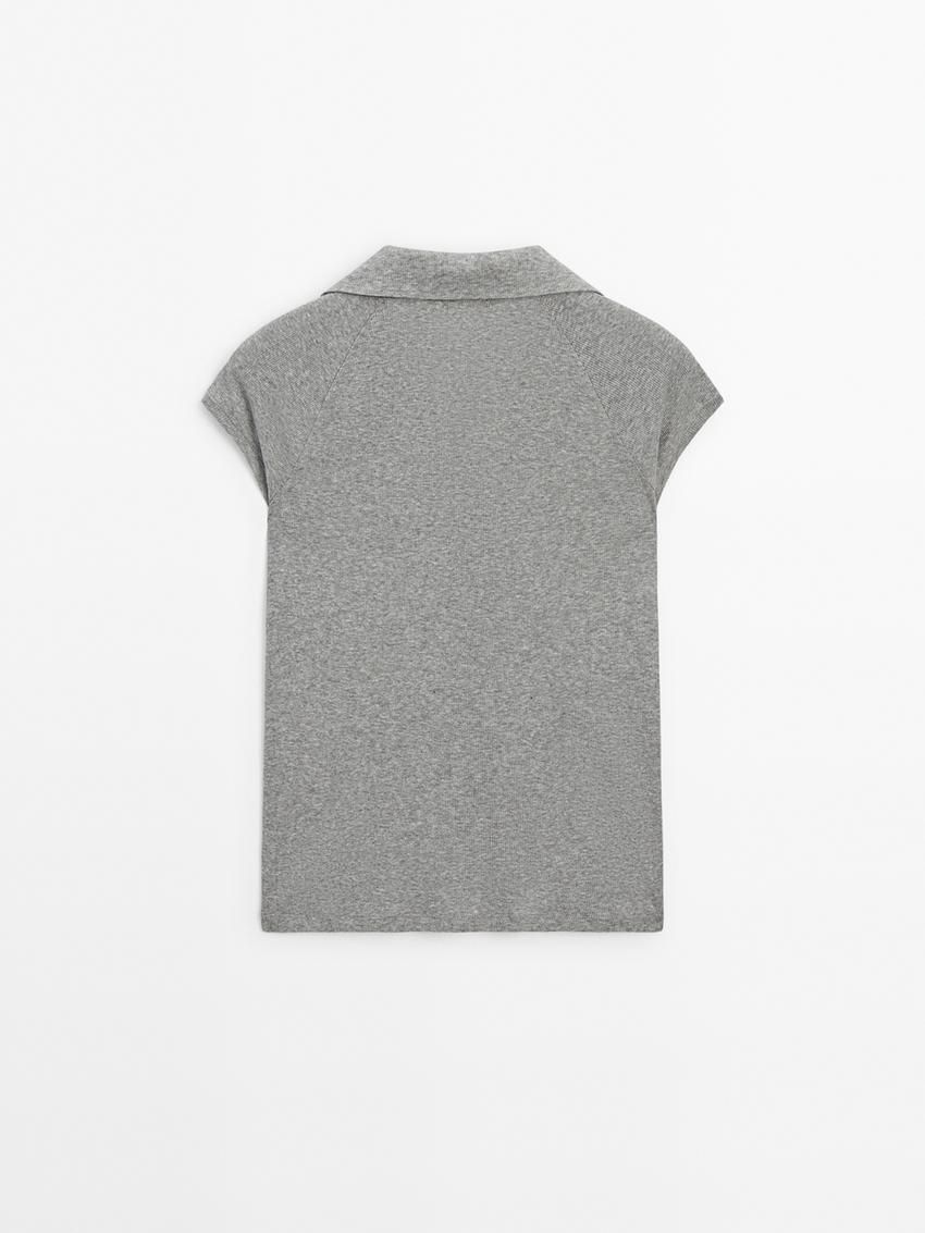 Massimo Dutti Ribbed Raglan Sleeve Polo Women T-Shirt Grey | US-NG2436897