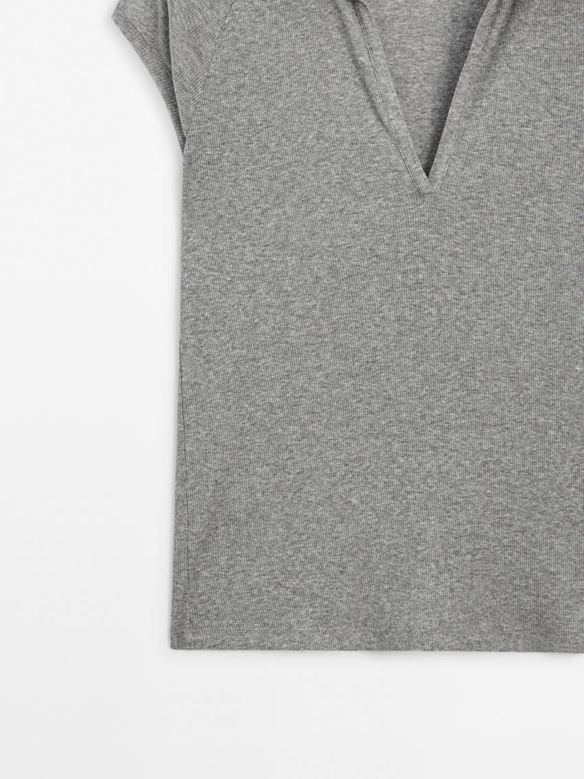 Massimo Dutti Ribbed Raglan Sleeve Polo Women T-Shirt Grey | US-NG2436897